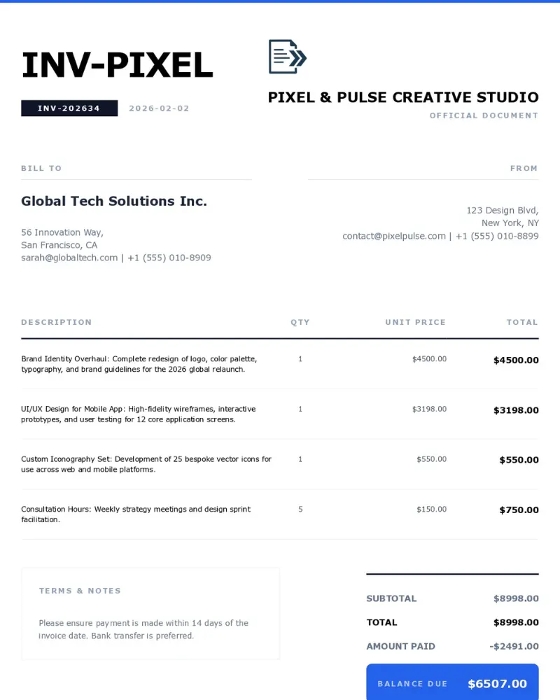 Professional Invoice Template Preview 2